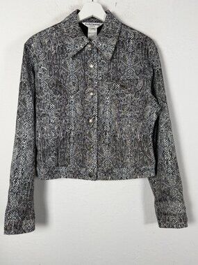 Paolo Santini Studio Womens Snakeskin Print Cropped Jacket Size 10 Black Pockets